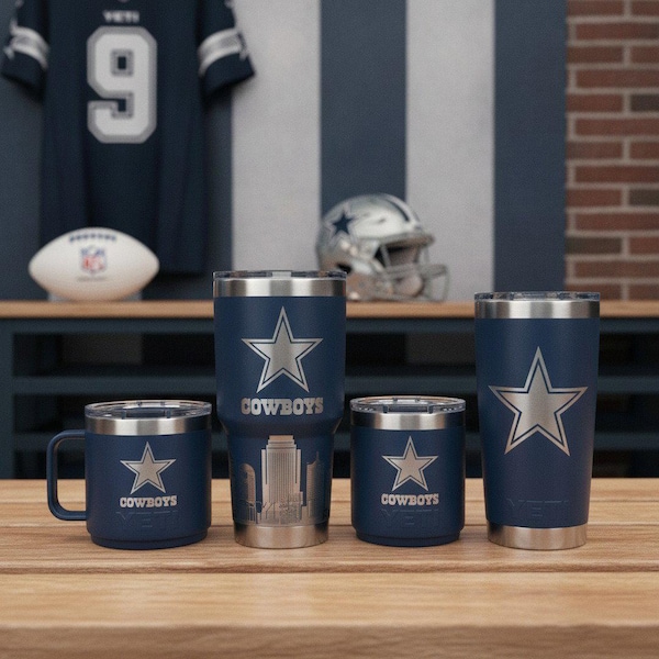 Laser Engraved YETI Rambler with Dallas Cowboys Star-Customizable