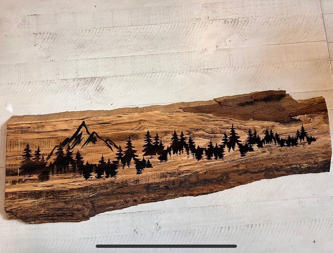 Mountain Landscape Wall Decorlaser Engraved on Pecan Wood Etsy