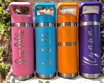 Yeti Rambler Color Matched Straw Top Water Bottles-Customizable & Laser Engraved