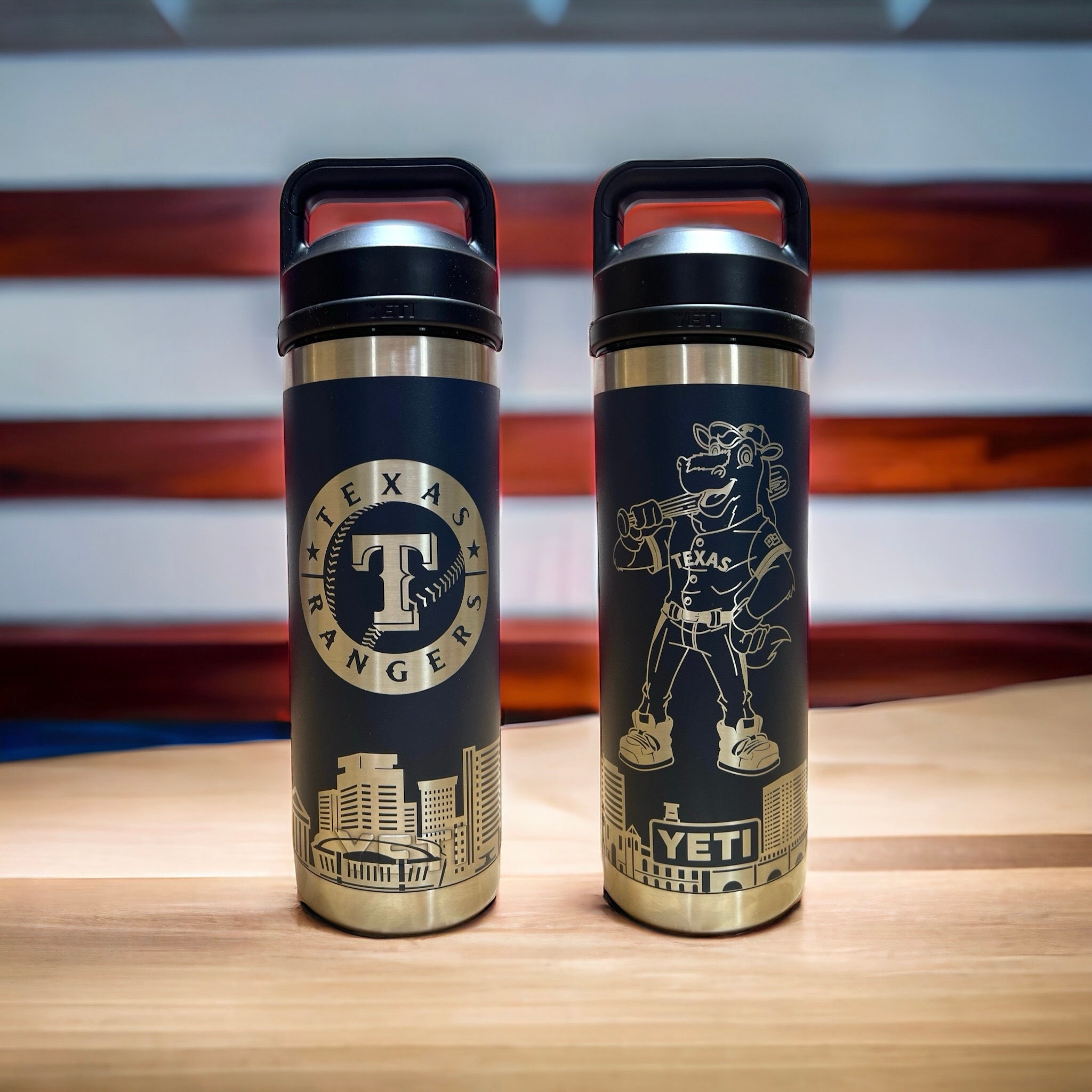 Laser Engraved Texas Rangers Full Wrap on 18oz YETI Rambler Bottle