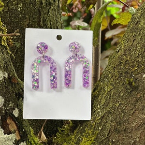 Arch Earrings, Purple arch earrings,  Purple Earrings, Dangle Earrings, Resin Earrings, Cute Earrings, Trendy Earrings, Lightweight earrings