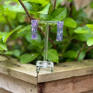 Sparkly Earrings, Glitter Earrings, Confetti Earrings, Resin Earrings, Trendy earrings, Resin Dangles, Rectangle Shaped Dangle Earrings