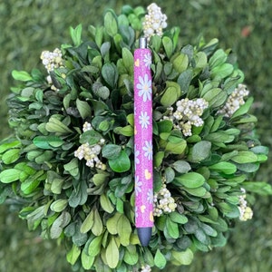 Daisy glitter pen, Daisy pen, Pink Daisy Pen, Glitter pen, Pink Glitter pen, Ball point Refillable, Retractable pens, Resin Pens, Pink Pen