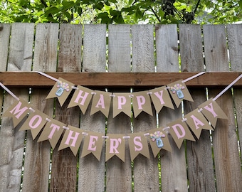 Happy Mother's Day Banner, 3D Pink Tulip Garland