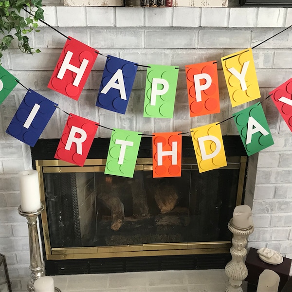 Building Blocks Happy Birthday Banner, Handcrafted Party Decor