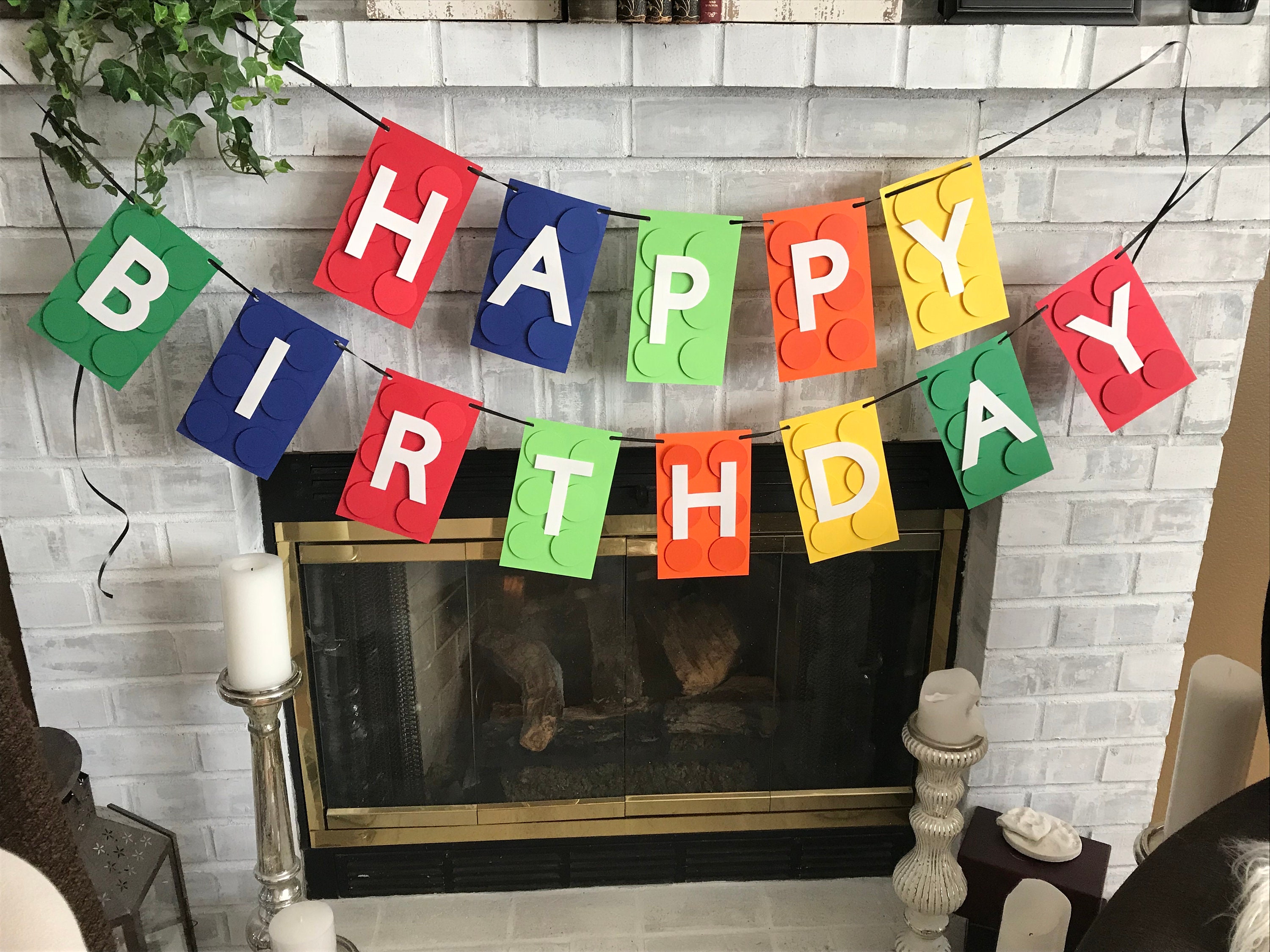 Building Block Birthday Banner - 80 Inch Brick Theme Party Garland