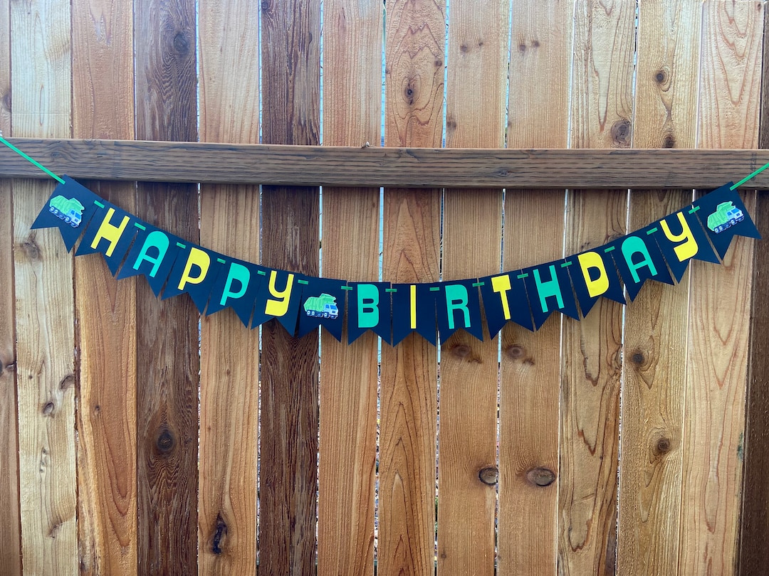 Garbage Truck Happy Birthday Banner, Happy Birthday Banner, Trash Truck