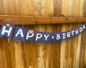 Super Dad Birthday Banner, Comic Book Style, Blue & White
