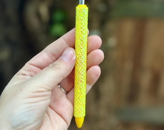 Handmade Neon Yellow Rhinestone Pen, Bling Ballpoint, Refillable
