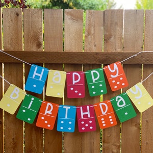 Dominos Happy Birthday banner, Happy Birthday Banner, Happy Birthday Garland Birthday Banner, Cupcake toppers, Dominos cupcake toppers