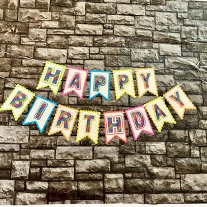 Neon Jungle Birthday Banner,Happy Birthday Banner, Party Décor, Birthday Banner, Handcrafted Banner, Custom Made Banner,Paper Party Supplies