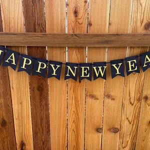 Happy New Year Banner, New Year&#39;s Eve Banner, New Year Decorations, New Years&#39;s Eve Decor, New Year&#39;s Eve Decoration, Black and Gold Banner