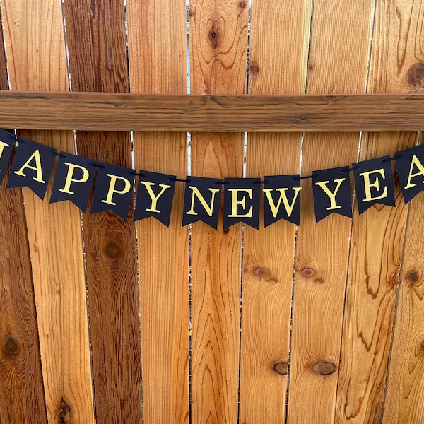 Happy New Year Banner, New Year's Eve Banner, New Year Decorations, New Years's Eve Decor, New Year's Eve Decoration, Black and Gold Banner