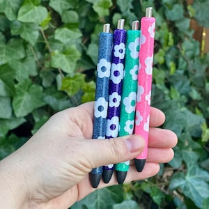 Daisy pen, Glitter pens, Glitter Daisy Pen, Refillable Gel Pen, Retractable Pens, Resin Pens, Paper Mate InkJoy Gel Pens