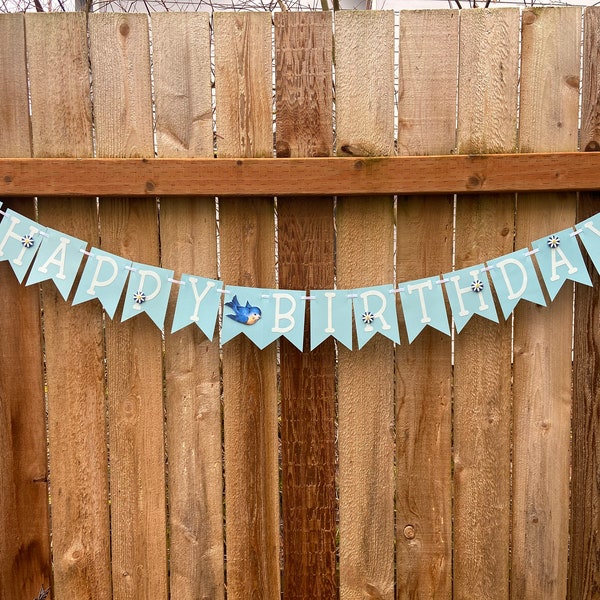 Happy Birthday Banner, Blue Bird birthday banner, Happy Birthday garland, Birthday banner, Blue Bird Banner, Blue Bird Birthday Garland