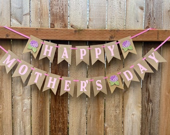 Handcrafted Happy Mother's Day Banner, Hydrangea Flower Garland