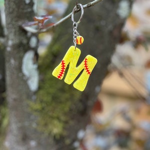 Softball Letter Keychain, Personalized Resin Keychain, Resin Keychain, Letter Keychain, Backpack Charm, Personalized gift, Team gifts