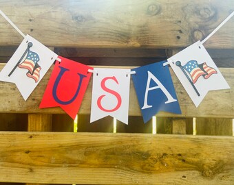 Handcrafted USA Banner, 4th of July Patriotic Decor