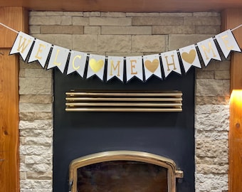 Welcome Home Banner, Gold Heart Garland Decor