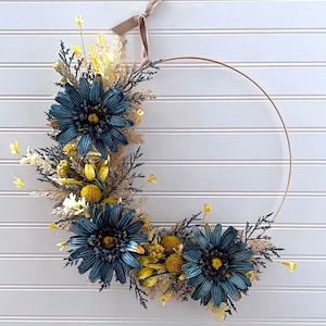 Moderner Türkranz, Boho Blumenkranz für den Herbst, Gänseblümchenkranz, Blumenkranz, Wandkranz, Bauernhauskranz