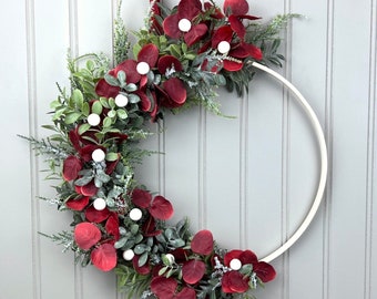 Modern Hoop Wreath, Modern Wreath for Valentine's Day, Winter Hoop Wreath, Minimalist Wreath, Valentine Wreath, Floral Hoop, Home Decor