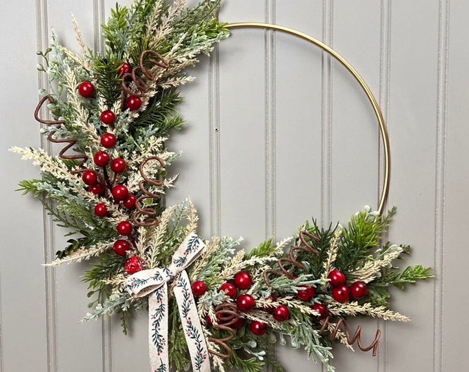 Modern Christmas Wreath, Minimalist Winter Wreath, Winter Boho Wreath ...