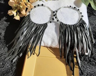 Gemstone Chakra Hoop Earrings w Gray Agate /& Lotus Flower