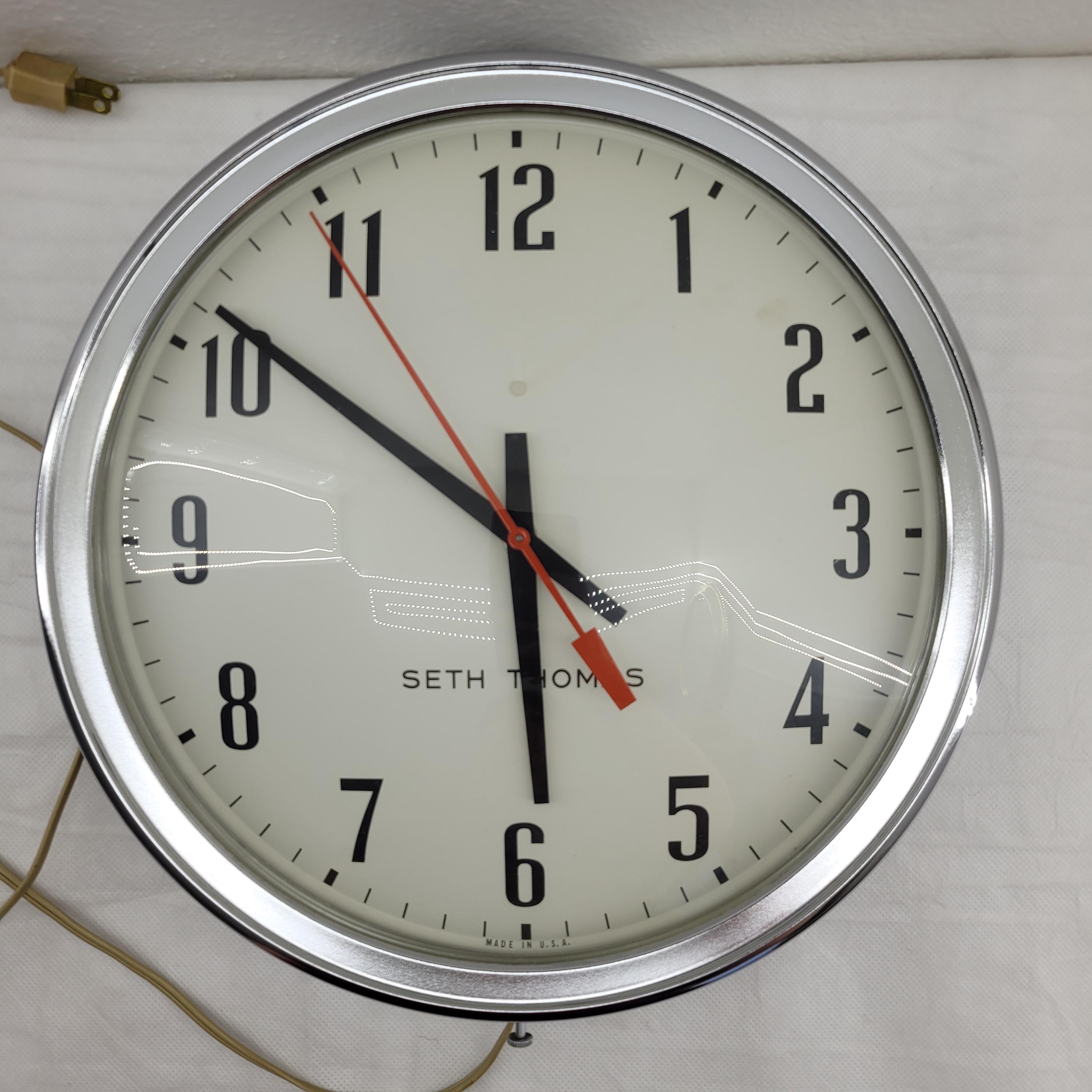 Vintage Seth Thomas School Clock, Mid-century Industrial Electric