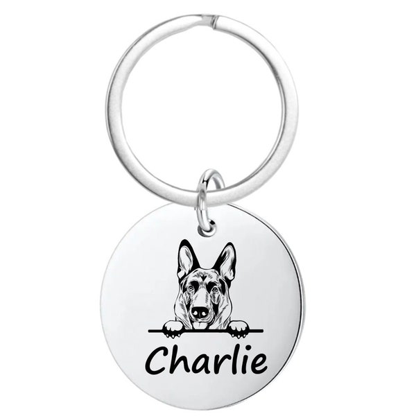 German Shepherd Gifts ,Personalized Keychain, Custom Engraved  Dog Keychain, Memorial Keepsake for Dog Mom and Dad, Dog Lover