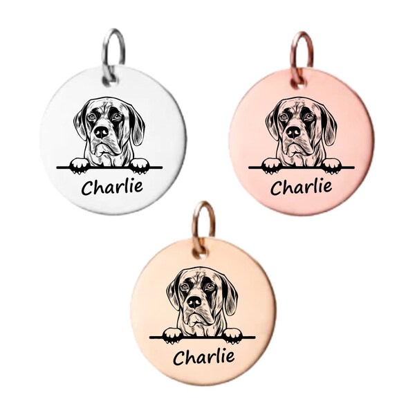 English Mastiff Charm ,Personalized Stainless Steel Custom Name Engraved  Dog Pendant, Memorial Keepsake for Dog Mom, Dog Lover Gifts