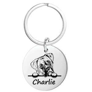 Boxer Dog Gifts, Personalized Boxer Keychain, Custom Engraved Dog Keychain, Memorial Keepsake for Dog Mom and Dad, Dog Lover