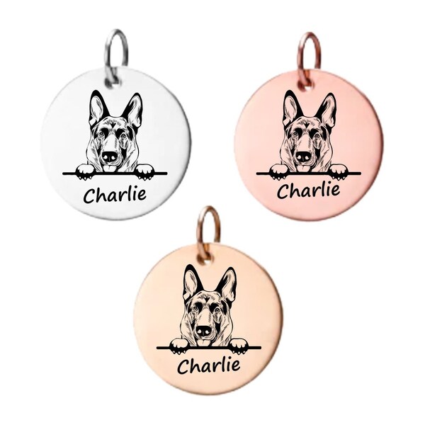 German Shepherd Charm ,Personalized Stainless Steel Custom Name Engraved  Dog Pendant, Memorial Keepsake for Dog Mom, Dog Lover Gifts