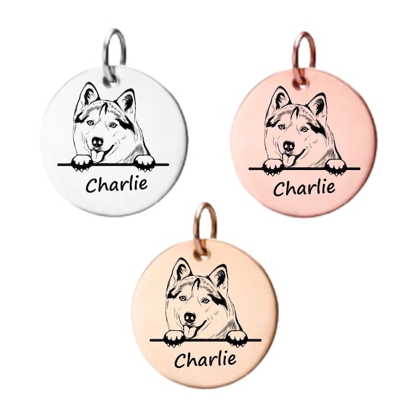 Husky Charm ,Personalized Stainless Steel Custom Name Engraved  Dog Pendant, Memorial Keepsake for Dog Mom, Dog Lover Gifts