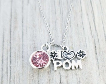 Personalized Pom Pom Necklace, Silver Did Pompom Pendant, I Love Pom Pendant, Pom pom Jewelry, Festival Necklace, Gift for her
