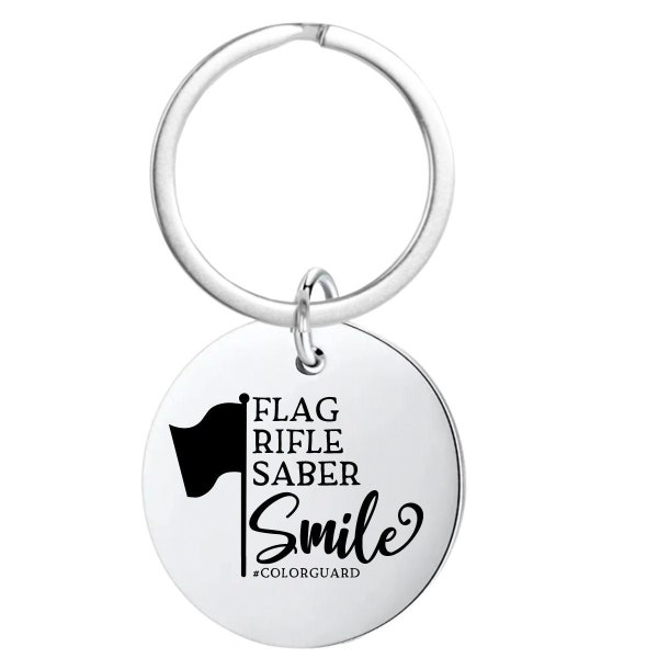 Color Guard Gift, Rifle Sabre Smile Keychain Jewelry Custom Flag Core Marching Band Gift Color Guard Senior