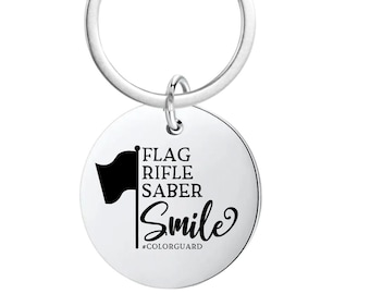 Color Guard Gift, Rifle Sabre Smile Keychain Jewelry Custom Flag Core Marching Band Gift Color Guard Senior