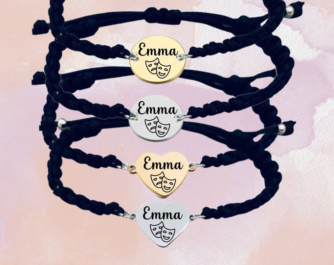 Personalized Drama & Theater Gift, Engraved Drama Adjustable Rope Bracelet, Musical Jewelry, Stage Actress Actors Team Gift