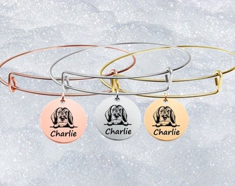 Wire Haired Daschund Gifts, Personalized Daschund Portrait Bracelet Name Engraved  Dog Pendant, Memorial Keepsake Dog Mom Jewelry, Dog Gifts