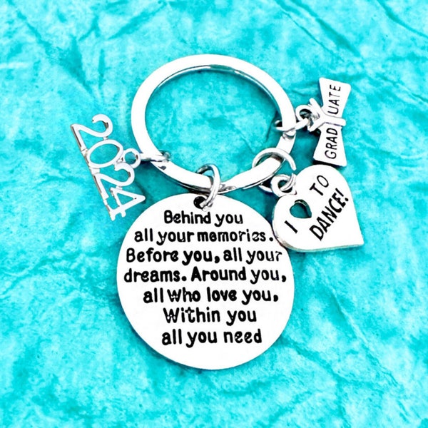 Dance Graduation Keychain, 2024 Behind You All Your Memories, Girls Graduate Jewelry Senior Gift High School Dancer, Ballet Hip Hop Tap