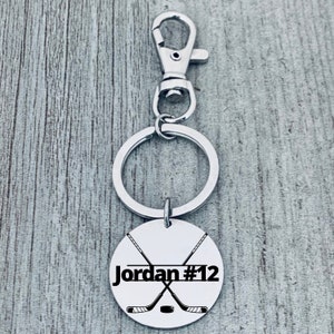 Personalized Engraved Ice Hockey Zipperpull Keychain, Unisex Custom Hockey Jewelry Gift, Girl, Boy Hockey Player, Sticks, Helmet