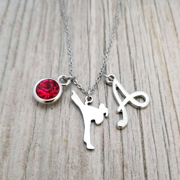 Personalized Girls Stainless Steel Martial Arts Necklace, Karate, MMA, Judo, Tae Kwon Do, Jui Jitsu Jewelry, Karate Girl Pendant