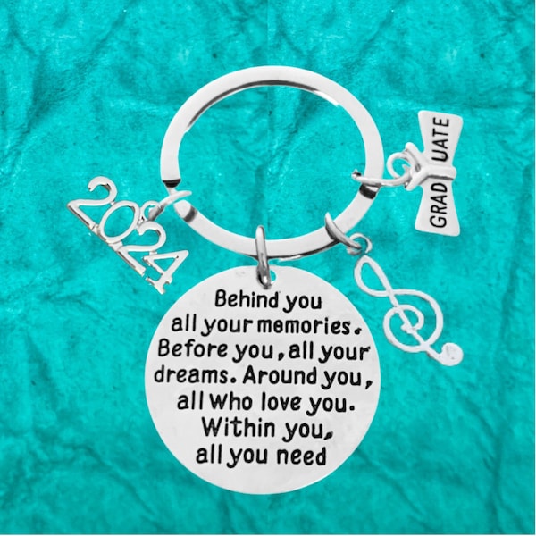 Music Graduation Keychain 2024 Behind You All Your Memories Treble Clef Music Note Musician Graduate Jewelry Senior Gift High School