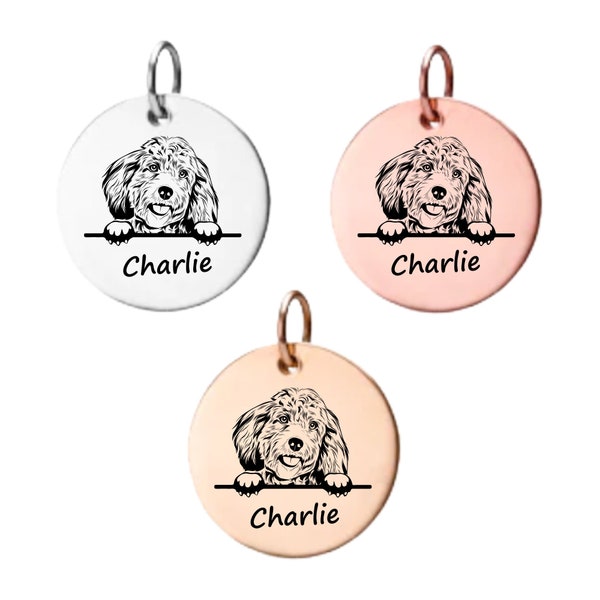 Cockapoo Charm ,Personalized Stainless Steel Custom Name Engraved  Dog Pendant, Memorial Keepsake for Dog Mom, Dog Lover Gift