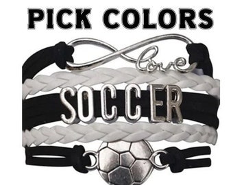 Girls Soccer Charm Bracelet, Custom Girls Adjustable Infinity Soccer Jewelry, Soccer Team Gift, Soccer Player Sports Bracelet