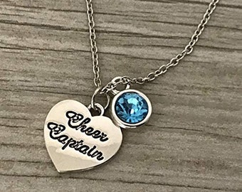 Cheer Captain Necklace with Birthstone Charm, Cheer Captain Jewelry, Perfect Gift For Cheerleaders, Cheerleader Necklace, Cheer Captain Gift