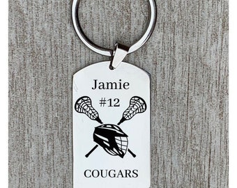 Personalized Lacrosse Gift, Engraved Lacrosse Stick Keychain, Lacrosse Jewelry, Lacrosse Player Gift Lacrosse Team Gift, Senior Gifts, Coach