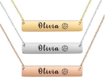Personalized Engraved Volleyball Bar Pendant Charm Necklace for Girls, Volleyball Players Gifts, Volleyball Coach Gift, Volleyball Team Gift