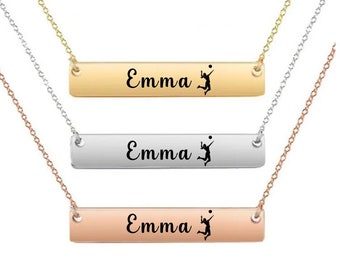 Personalized Engraved Volleyball Bar Pendant Charm Necklace for Girls, Volleyball Players Gifts, Volleyball Coach Gift, Volleyball Team Gift