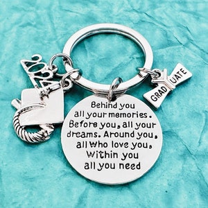 2024 Graduation Keychain, Inspirational Behind You All Your Memories, Before You All Your Dreams Jewelry, Graduation Gift