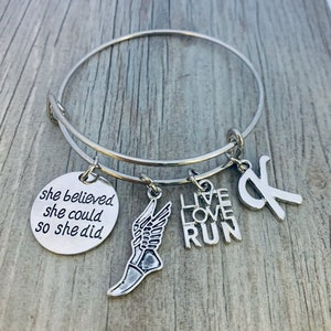 Personalized Girls Track and Field She Believed She Could So She Did Sneaker Bracelet, Running Jewelry, Runner Gift for Women, Teens, Girls